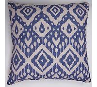 Ikat Inspired Scatter Cushion & Insert - Square Hollowfibre Filled Pillow with Piped Edging & Zipped Cotton Cover for Home or Garden Sofa, Chair, Bench, Seating Furniture - 60 x 60cm, Blue