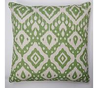 Ikat Inspired Scatter Cushion & Insert - Square Hollowfibre Filled Pillow with Piped Edging & Zipped Cotton Cover for Home or Garden Sofa, Chair, Bench, Seating Furniture - 45 x 45cm, Green