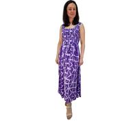 Ikat Ladies Long Summer Flowing Dress with Smocked Top - Fits Sizes 8-28 (Aubergine Floral, One Size)