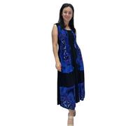 Ikat Ladies Long Summer Flowing Dress with Smocked Top - Fits Sizes 8-28 (Black Watercolour Flowers, One Size)