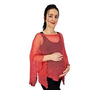 Ikat Ladies Maternity Pregnancy Cover Up Cape Crochet Lace Fish Net Batwing Poncho (One Size, Coral)