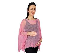 Ikat Ladies Maternity Pregnancy Cover Up Cape Crochet Lace Fish Net Batwing Poncho (One Size, Dusty Pink)