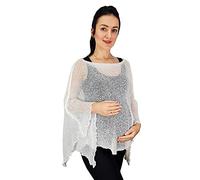 Ikat Ladies Maternity Pregnancy Cover Up Cape Crochet Lace Fish Net Batwing Poncho (One Size, White)
