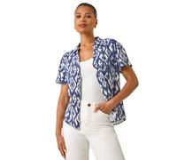 Ikat Print Linen Mix Shirt Roman Navy 10