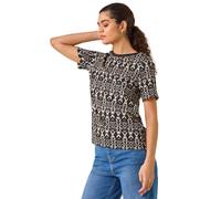 Ikat Print Textured Stretch Top Roman Black 20