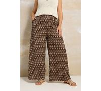 Ikat Print Textured Wide Leg Trousers Yours Brown 22-24
