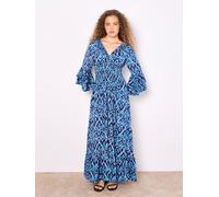 Ikat Swirls Maxi Dress Apricot Blue 8