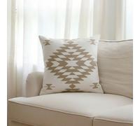 IKATYARN Beige Aztec Pattern Embroidery Throw Pillow Cover,Boho Tribal Geometric Pillowcase, Modern Farmhouse Brown Cushion Case for Couch Sofa Bed, 20"x20"