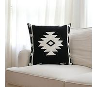 IKATYARN Black White Aztec Embroidery Throw Pillow Cover, Boho Tribal Geometric Pillowcase, Modern Farmhouse Cushion Case for Couch Sofa Bed, 16"x16"