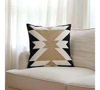 IKATYARN Black White Coffee Aztec Embroidery Throw Pillow Cover,Boho Tribal Geometric Pillowcase, Modern Farmhouse Brown Cushion Case for Couch Sofa Bed, 16"x16"
