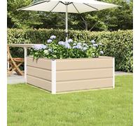 IKAYAA Galvanised Raised Bed for Garden Metal planter Raised garden bed Galvanised Steel Planter Box for Growing Outdoor Plants, Vegetables-Ivory-100 x 100 x 45 cm