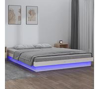 IKAYAA LED Bed Frame Double led bed Bed frame double bed Strong Slats Support for Bedroom Solid Wood-white-160 x 200 cm