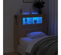 IKAYAA LED Headboard Headboards for beds Single Headboard Wood Excellent Back Support Storage Space for Decorations -sonoma oak-100 x 103.5 cm