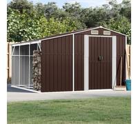 IKAYAA Metal Garden Storage Metal Tool Shed Log Coal Bunker Storage Sloping Roof Galvanised Steel-brown-277 x 279 x 179 cm