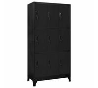 IKAYAA Metal locker cabinet Locker Storage Filing Office Cabinet Cupboard Units for Staff Gym School Changing Locker Cabinet with 9 Compartments 90x45x180 cm Steel-black- 9 lockers