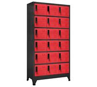 IKAYAA Metal locker cabinet Locker Storage Filing Office Cabinet Cupboard Units for Staff Gym School Changing Locker Cabinet with 18 Compartments 90x45x180 cm Steel-anthracite and red- 18 lockers