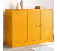 IKAYAA Metal Storage Cabinet with 3 Doors Metal cabinet Steel Accent Sideboard Buffet Cabinet for Home, Office Entryway Kitchen Living Room 99x39x73 cm Steel-mustard yellow-