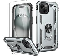 IKAZZ for iPhone 13 Mini Case 5.4 Inch with Screen Protector,Military Grade Shockproof Heavy Duty Protective Phone Cover Pass 16ft Drop Test with Magnetic Kickstand Car Mount Holder,Silver