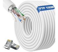 ikbc Ethernet Cable 100m, Cat 6 Shielded Cable FTP Ethernet, High Speed Internet Cable 100m Anti-Jamming, AWG23 Gigabit RJ45 Lan Cable 100 meter Outdoor White Waterproof (20 RJ45 Connectors)