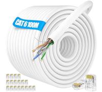 ikbc Ethernet Cable 100m Outdoor, Cat 6 Bulk Ethernet Cable 100m High Speed Internet Cable, 23AWG Rj45 Lan Cable 100 meter White, Weatherproof UTP CCA, With 20 Rj45 Connectors