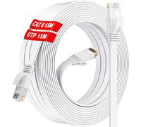 ikbc Ethernet Cable 15m, High Speed RJ45 Network Cable15m Cat 6 Flat White | Internet Cable Long LAN Cable 15 meter 250MHz 10/100/1000Mbps UTP, Gigabit Broadband Patch Cord for Router Modem PC(15 Clips)