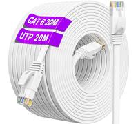 ikbc Ethernet Cable 20m, Cat 6 High Speed Internet Cable 20m Flat White | Network Cable Long RJ45 LAN Cable 20 meter 250MHz 10/100/1000Mbps, UTP Gigabit Patch Cord for Router Switch Modem (20 Clips)