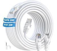 ikbc Ethernet Cable 20m Cat 6, Internet Cable 20m FTP Shielded Lan Cable 23AWG, Cat 6 Rj45 Cable High Speed Network Cable 20m White Outdoor Indoor for Router PS4/5 (20Clips)