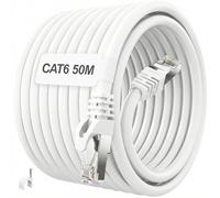 ikbc Ethernet Cable 50 metre, Cat 6 Ethernet Cable 50m Outdoor Shielded, FTP 23AWG Gigabit Lan Cable for Network Extension, High Speed RJ45 Cable White for Router Modem PS5/4 (50 Clips)