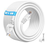 ikbc Ethernet Cable 50m Cat 6, Outdoor RJ45 Cable 50m High Speed Internet Cable, Gigabit Lan Cable Cat6 Waterproof UTP 23AWG With 50 Clips -White