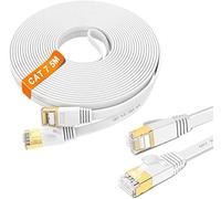 ikbc Ethernet Cable 5m, High Speed Cat 7 Shielded Flat Internet Cable FTP | White RJ45 Network Cable 5 meter LAN Cable 10Gbps 600MHz, Gigabit Broadband Patch Cord for Router Modem Switch PC (5 Clips)