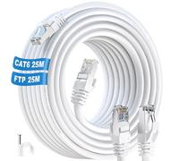ikbc Shielded Ethernet Cable - Cat 6 Gigabit Internet Cable, 25m Lan Cable Outdoor, FTP 23AWG with RJ45 Connector, White, for Router PS4/5 (25 Clips)