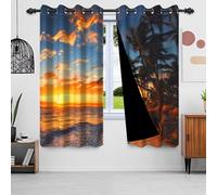 IKDZCM 2 Panels Tropical Ocean Window Curtain Sunset Beach Palm Tree View Polyester Fabric Bedroom Room Decor Blackout Curtain(WxH/2x91.5x214cm)