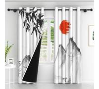 IKDZCM 2pcs Chinese Ink Landscape Painting Blackout Curtains Bamboo Sun Mountain Bedroom Living Room Polyester Decoration Curtains(WxH/2x132x158cm)