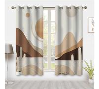 IKDZCM Bohemian Style Window Curtains, Vintage Abstract Wavy Line Mountain Window Treatment Blackout Curtain for Bedroom Decor WxH/2x28x59inch