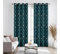 IKDZCM Dark Green Geometric Curtains for Living Room, Diamond Pattern Drapes, Modern Tribal Window Panels, Contemporary Boho Decor(WxH/2x115x240cm)