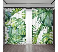 IKDZCM Eyelet Curtains WxH/2x100x270cm 2PC Home Decoration Gauze Curtain Tropical Leaf Gauze Drapes for Kitchen Coffee Shop Living Room Balcony Garden