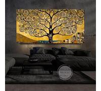 IKDZCM Framed Canvas Print Wall Art Vintage Classic Tree of Life Gustav Klimt Landscape Canvas Painting Picture for Living Room(25x45/10x18in) With Frame Ready to Hang