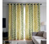 IKDZCM Leaf Pattern Blackout Curtains for Bedroom, Fern Drapes, Green and Yellow Botanical Curtain Living Room Nature Drape(WxH/2x230x240cm)