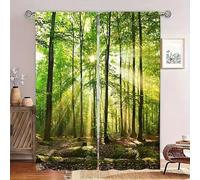 IKDZCM Nature Green Forest Sunbeam Pattern Blackout Curtains for Bedroom, Room Darkening Eyelet Window Treatment Curtains 2 Panel(WxH/2x75x164cm/Colorful)