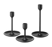 IKEA FULLTALIG Candlestick, set of 3 Powder Coating Black Aluminum Candlestick Holder for taper candles, Table Romantic for Wedding, Birthday, Dinner Home & Bar Decorative (No LED Candle Included)