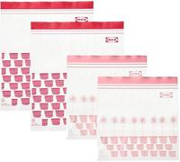 Ikea ISTAD 2.5L & 1.2L Medium Double-Seal Freezer Food Bags, Red/Pink Print, 1qt & 3qt, 805.256.74 - Set of 100 Bags