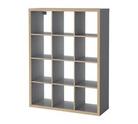 Ikea KALLAX Shelving unit, Grey/wood effect 12 Cube Bookcase Storage 112x147 cm