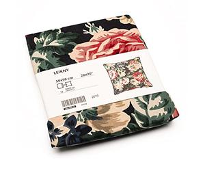 Ikea LEIKNY Floral Cushion Cover, Dark Green, Black & Pink, 50x50cm/20x20”, With Zip, Machine Washable