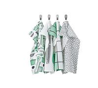 Ikea RINNIG Set of 4 Tea Towels Dish Towel Green White Pack Patterned Design,45x60 cm