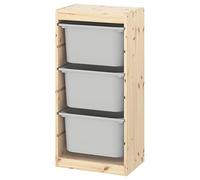 IKEA TROFAST Storage Combination with Boxes, 44x30x91 cm, Light White Stained Pine/Grey