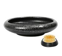 Ikebana Bowl, Ikebana Vases Kit, Round Wide Opening Ceramic Flower Arrangement Holder, Retro Bowl with Flower Frog for Indoor Home Decor