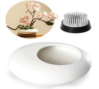 Ikebana Japanese Inspired Ceramic Vase, Pebble Shaped Bowl with Stand for 2 Inch Frog Flower Stems (White)