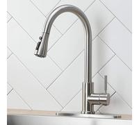 IKEBANA Kitchen Faucet with Pull Down Sprayer,Brushed Nickel Kitchen Faucet,High Arc Single Handle Single Hole Stainless Steel Pull Out Kitchen Sink Faucet with Deck Plate Faucet for Kitchen Sink