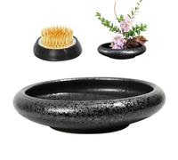 Ikebana Vases Kit, Ceramic Flower Arrangement Holder, Round Wide Opening Retro Ikebana Bowl with Flower Frog Arrangement Holder for Indoor Home Decor