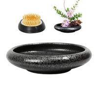 Ikebana Vases Kit, Round Wide Opening Ceramic Flower Arrangement Holder, Retro Ikebana Bowl with Flower Frog for Indoor Home Decor